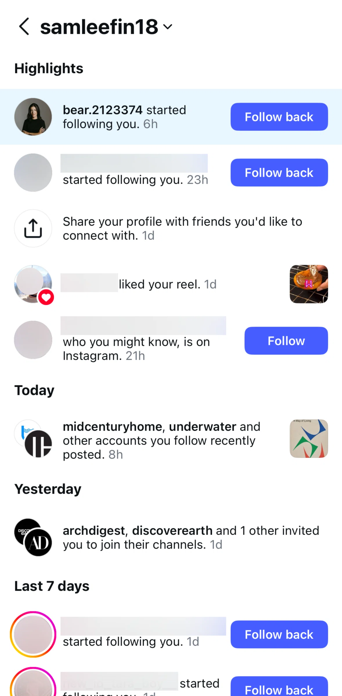Instagram Screen 1 screen in the Removing a follower flow