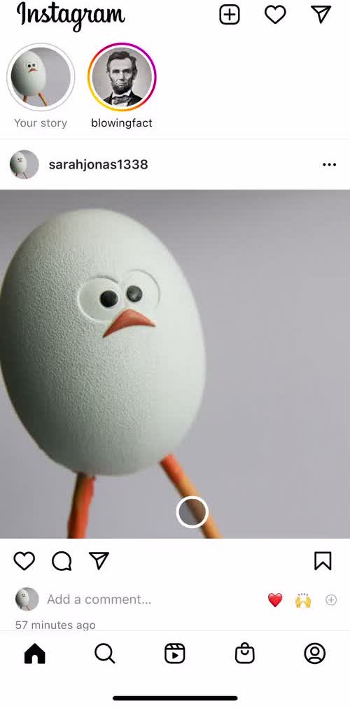 Instagram Home screen in the Saving flow