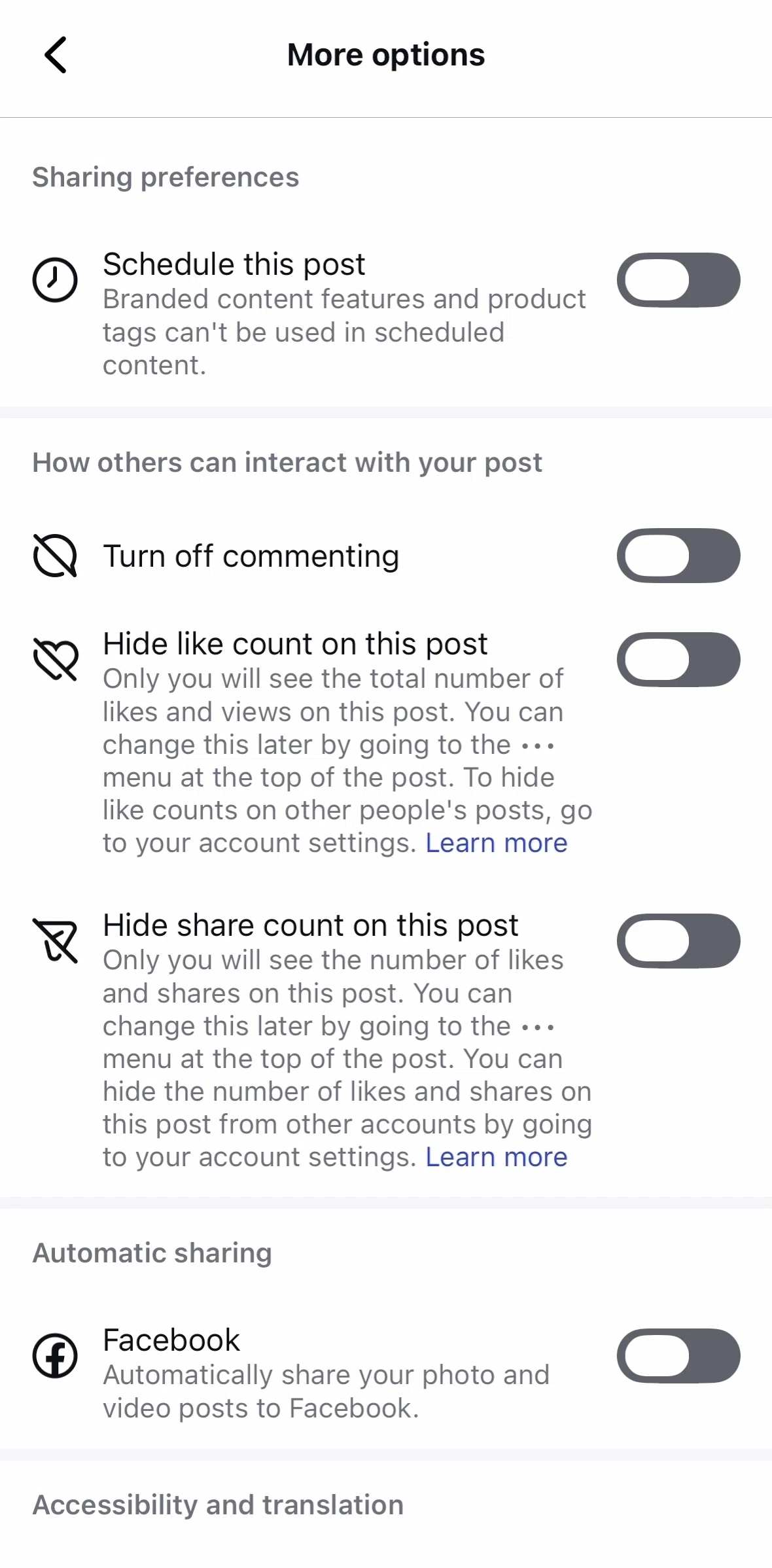 Instagram Screen 1 screen in the Scheduling a post flow