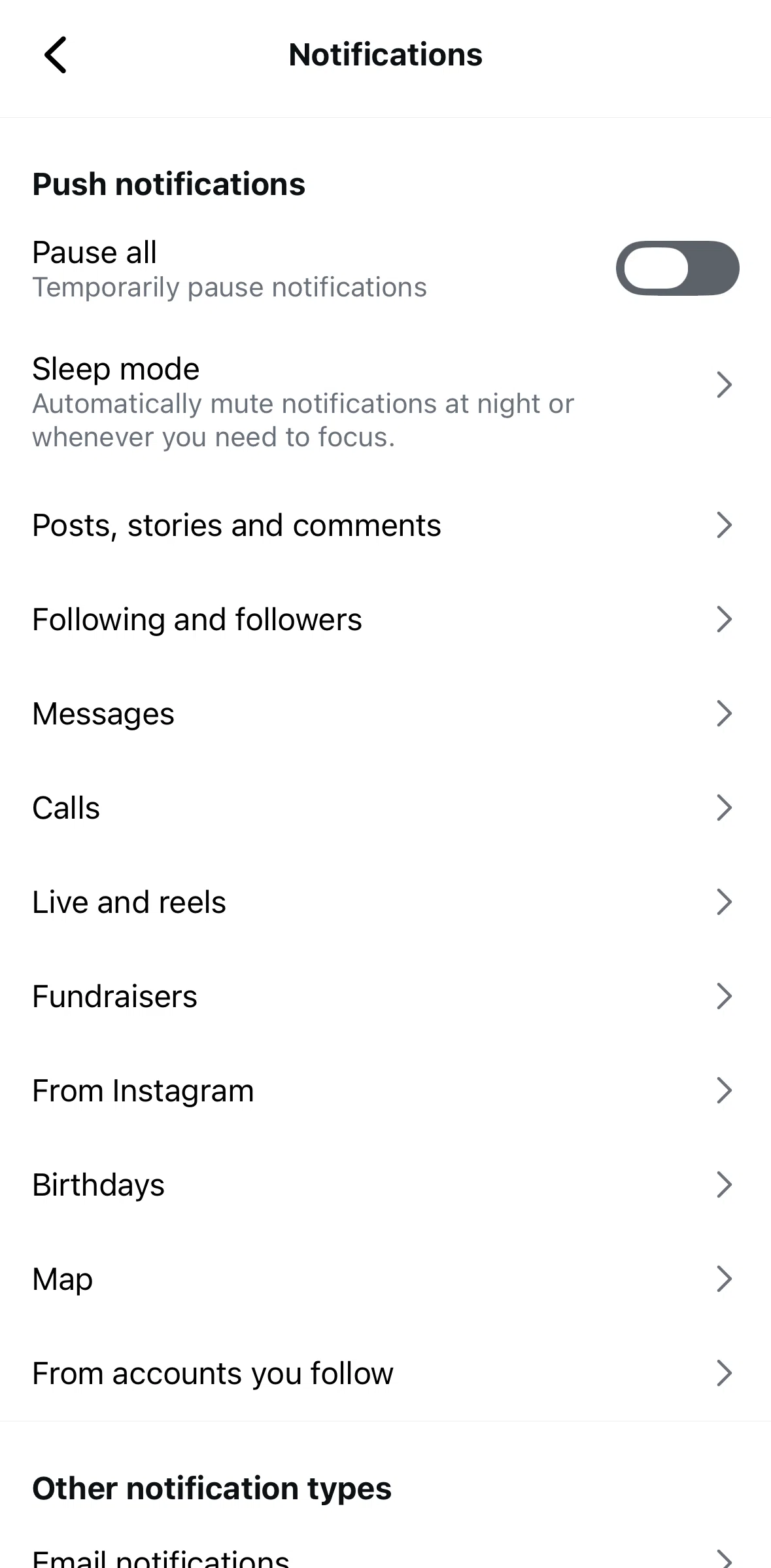 Instagram Screen 1 screen in the Scheduling sleep mode flow