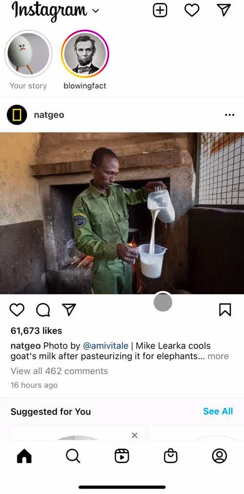 Instagram Home screen in the Sending Messages flow