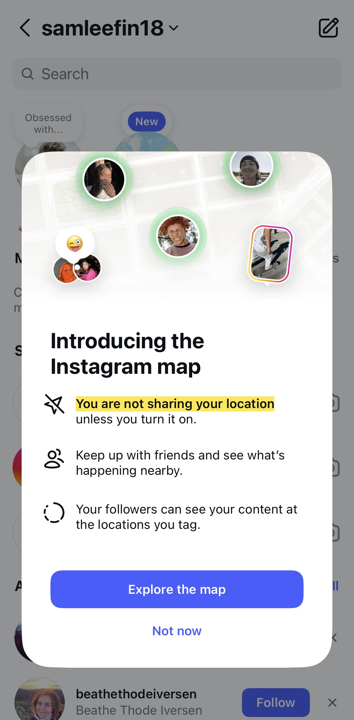 Instagram Screen 1 screen in the Sharing location flow