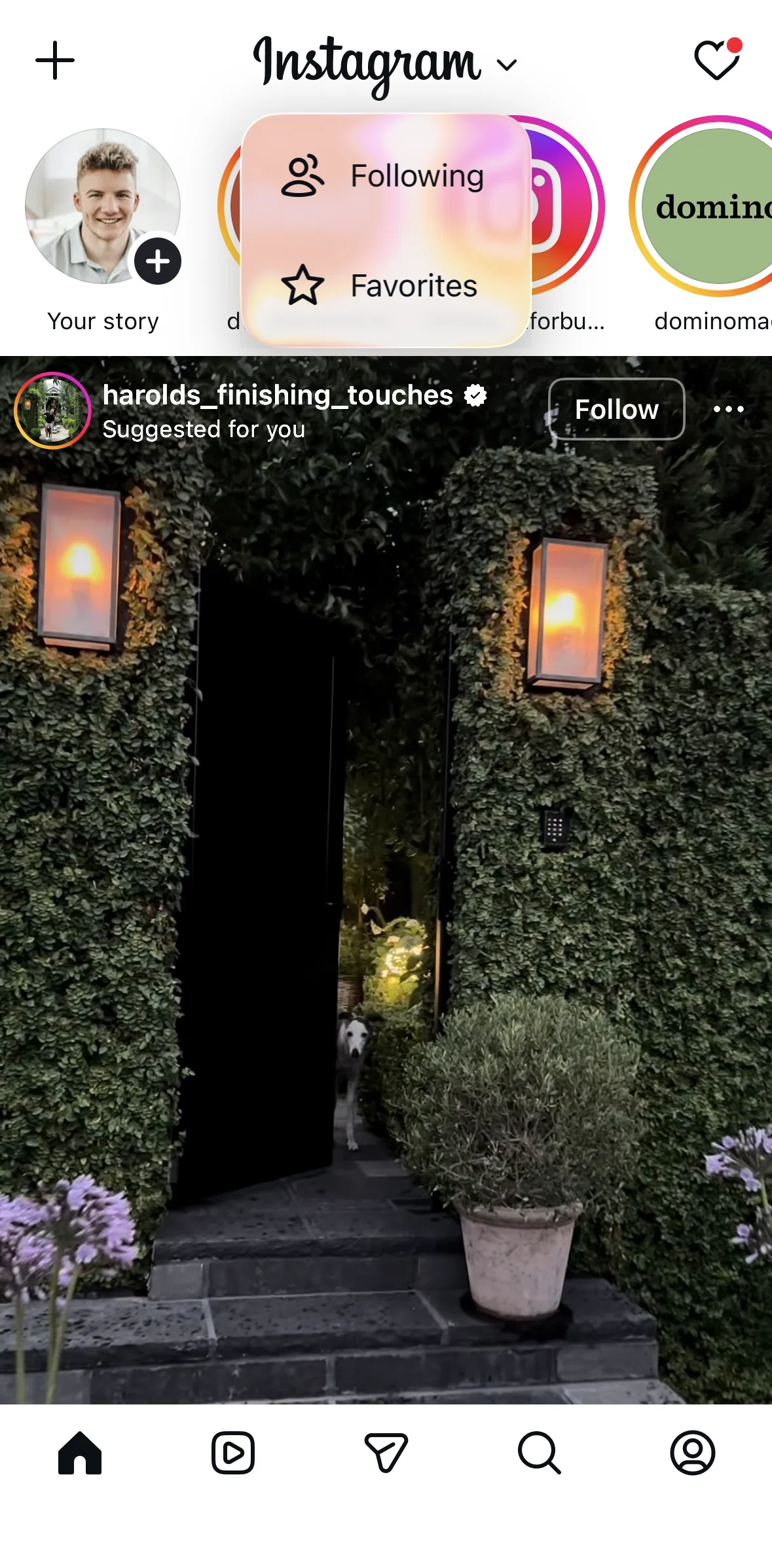 Instagram Screen 1 screen in the Switching to favorites feed flow