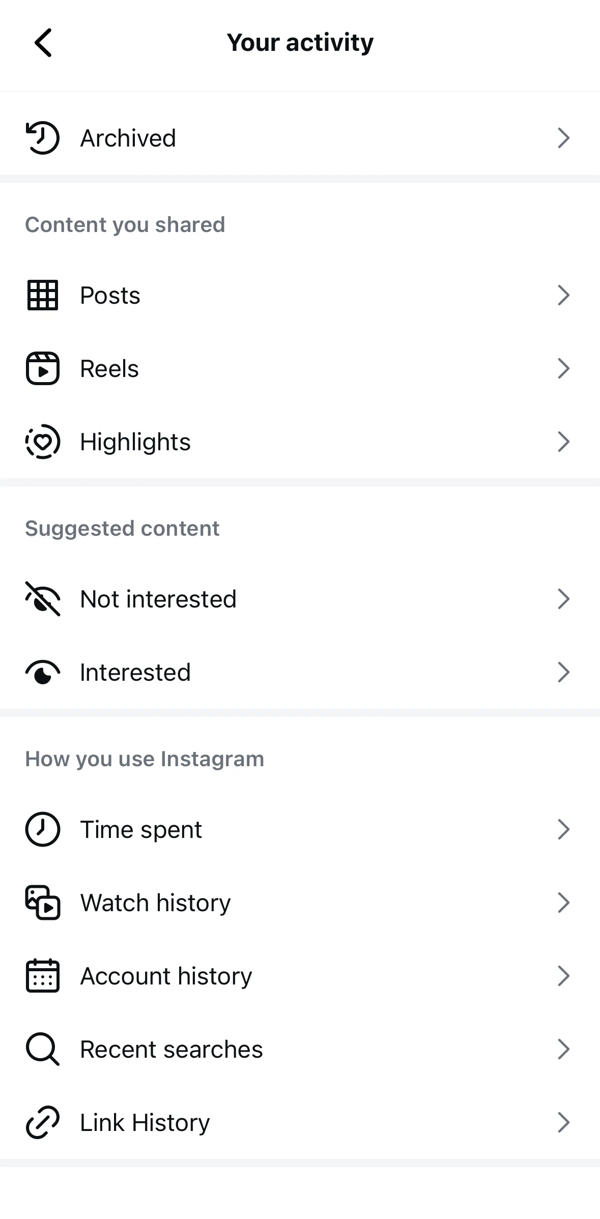 Instagram Screen 1 screen in the Watch history flow