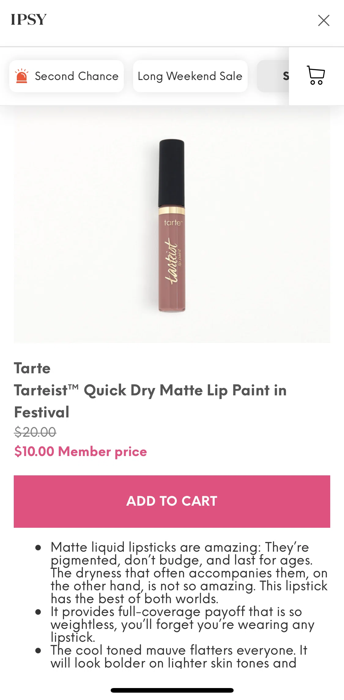IPSY Screen screen in the Adding a product to cart flow