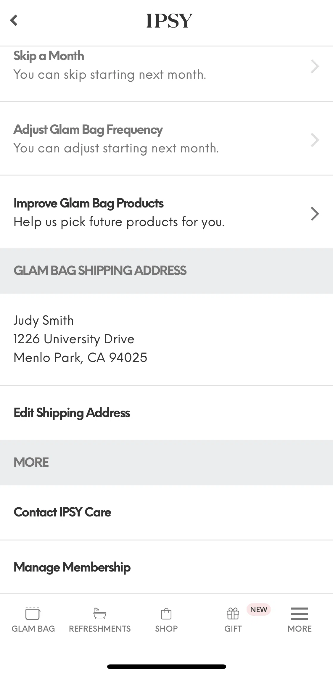 IPSY Screen screen in the Cancelling Glam Bag membership flow