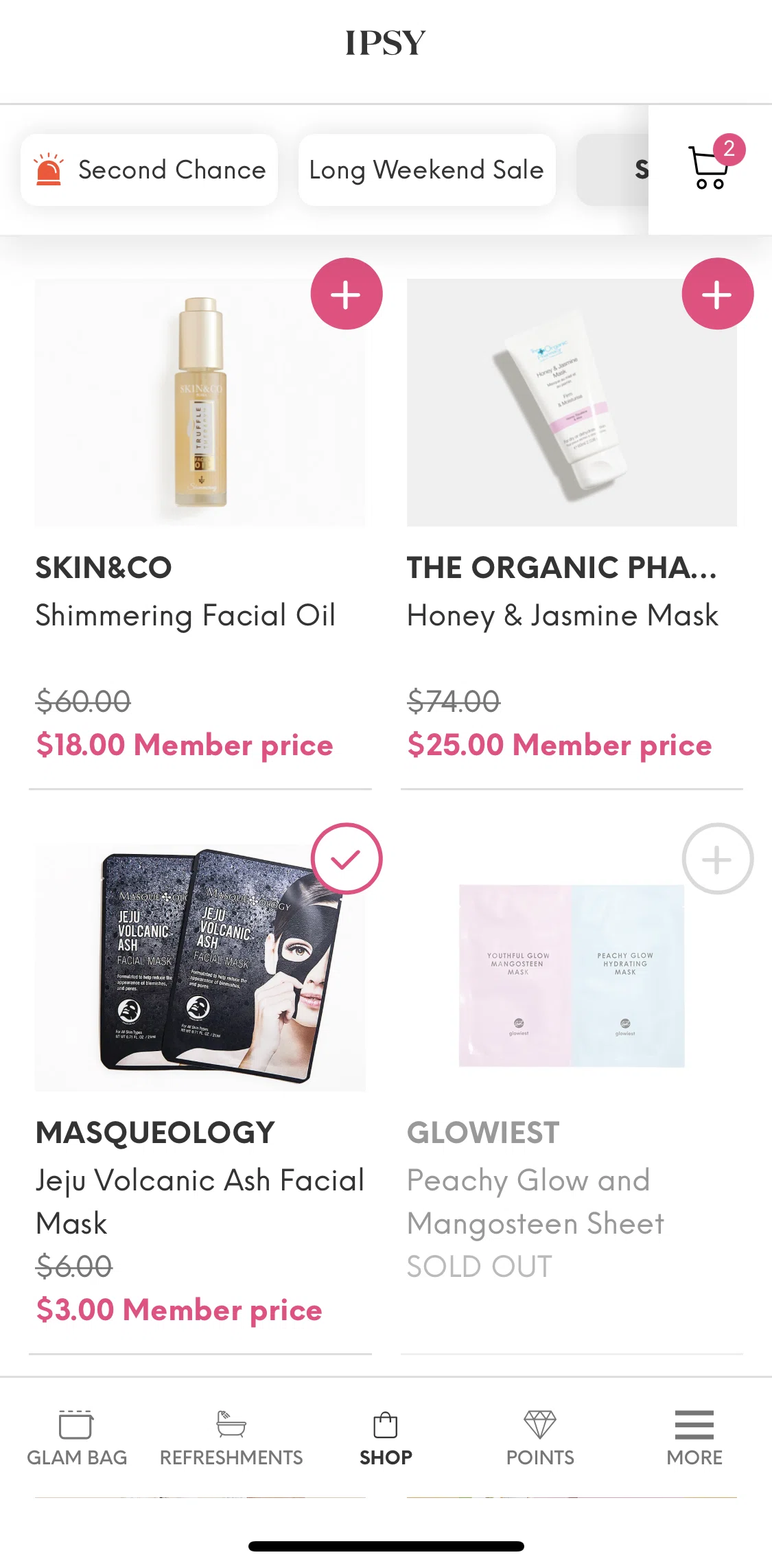 IPSY Screen screen in the Cart flow