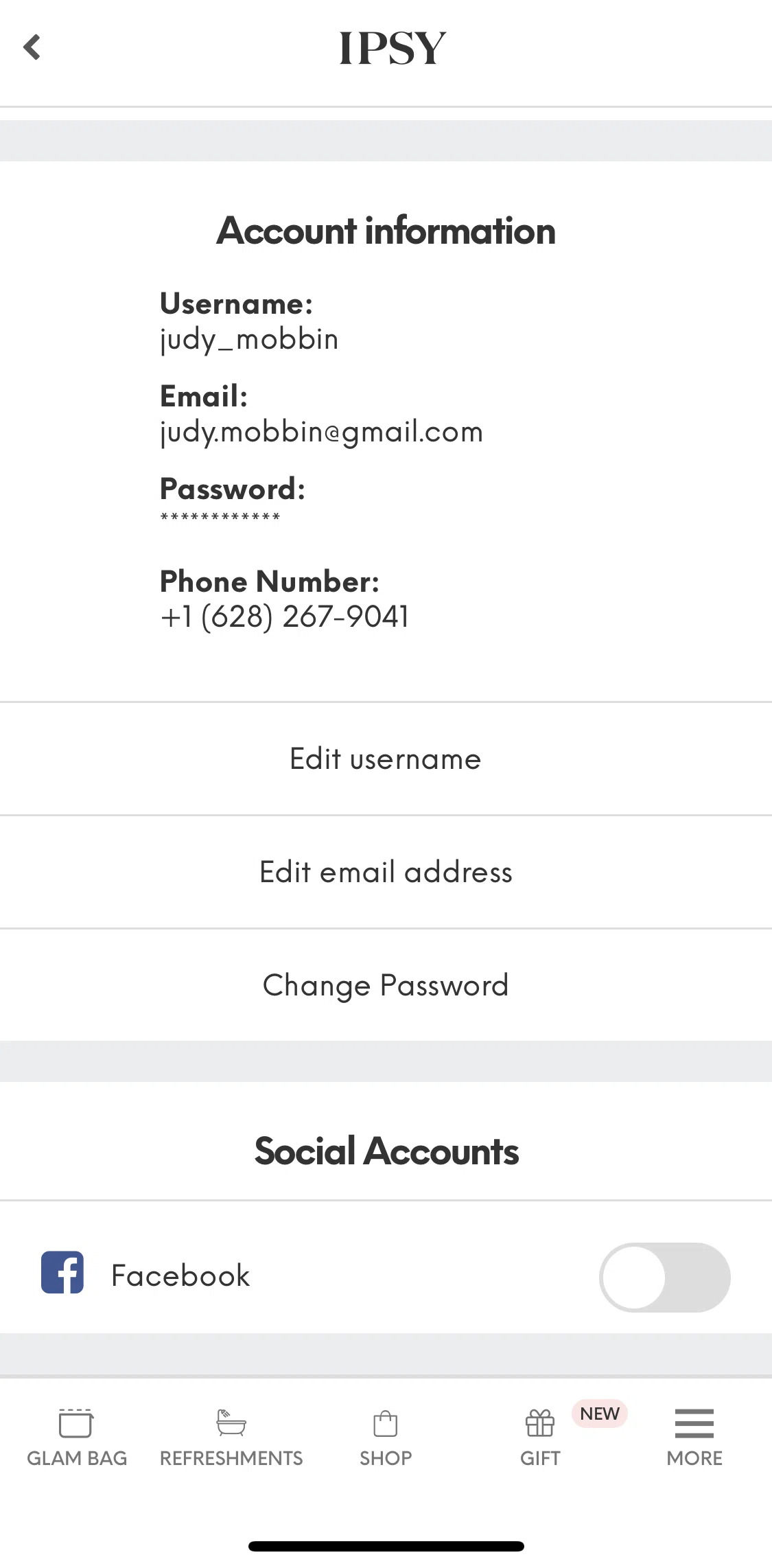 IPSY Screen screen in the Changing password flow