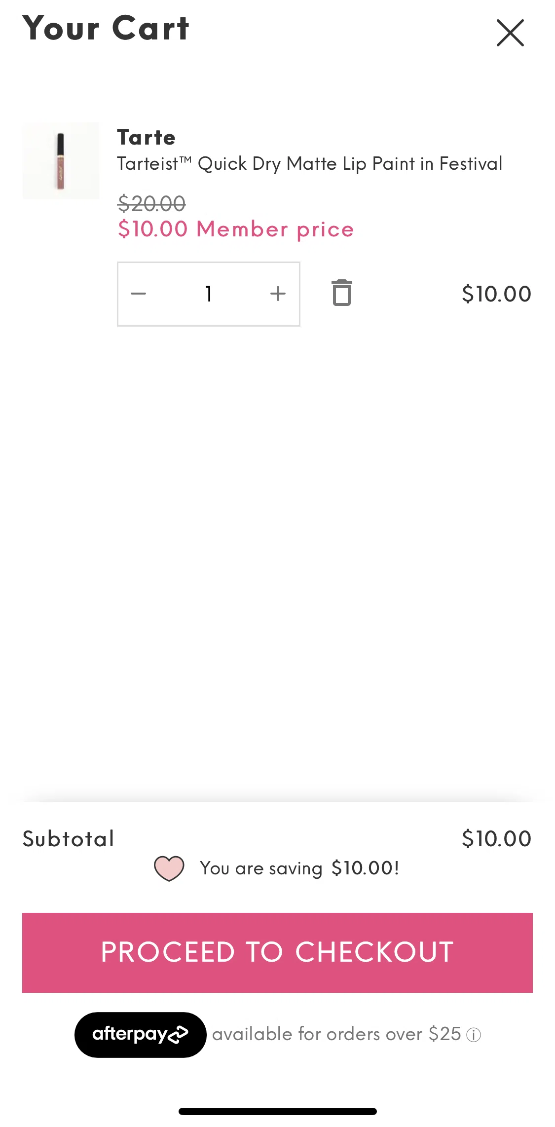 IPSY Screen screen in the Checking out an item flow