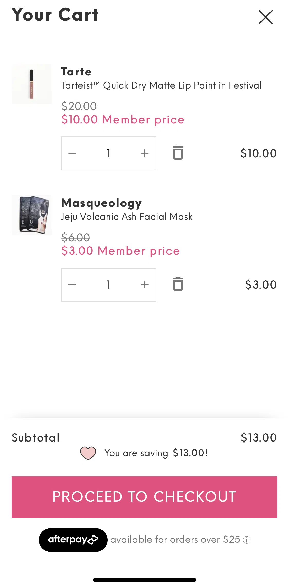 IPSY Screen screen in the Editing cart flow