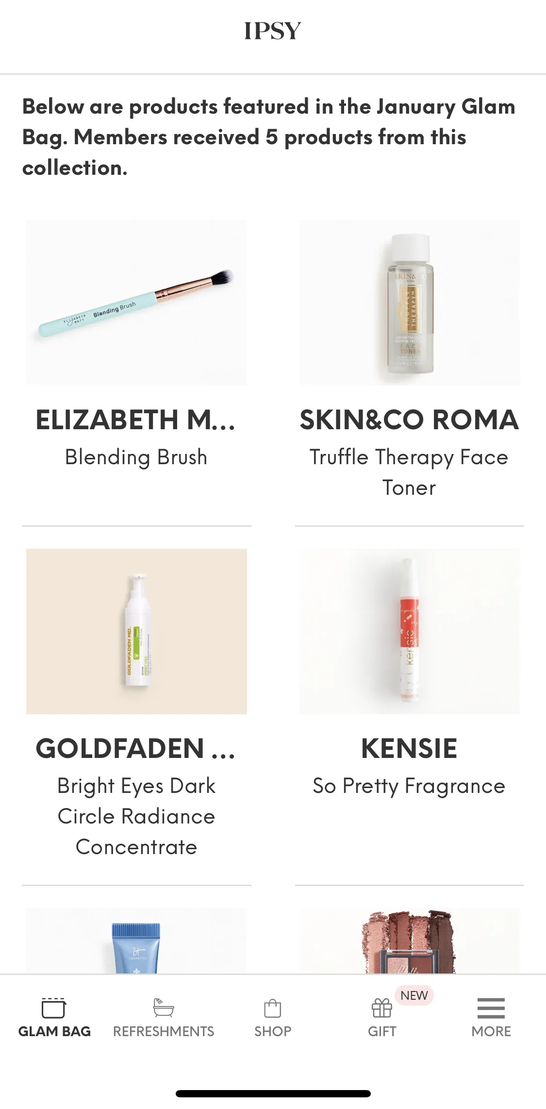 IPSY Screen screen in the Glam Bag product detail flow