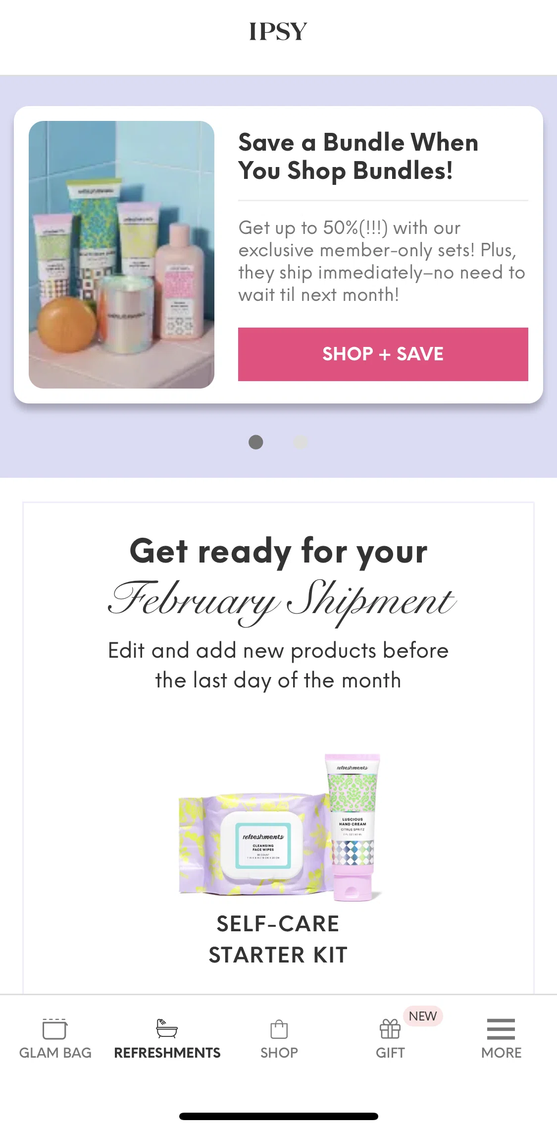 IPSY Screen screen in the Refreshment flow