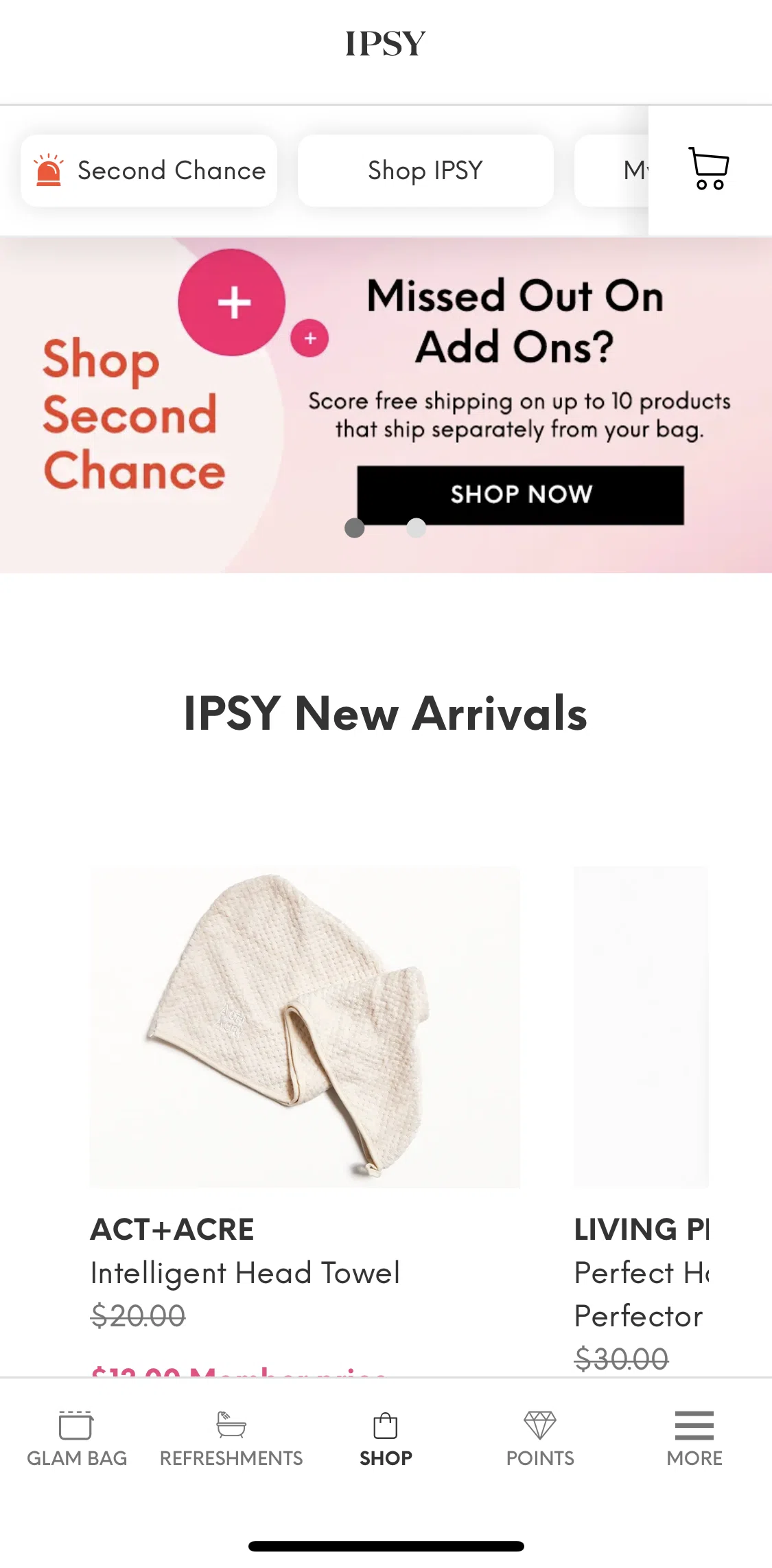 IPSY Screen screen in the Shop flow