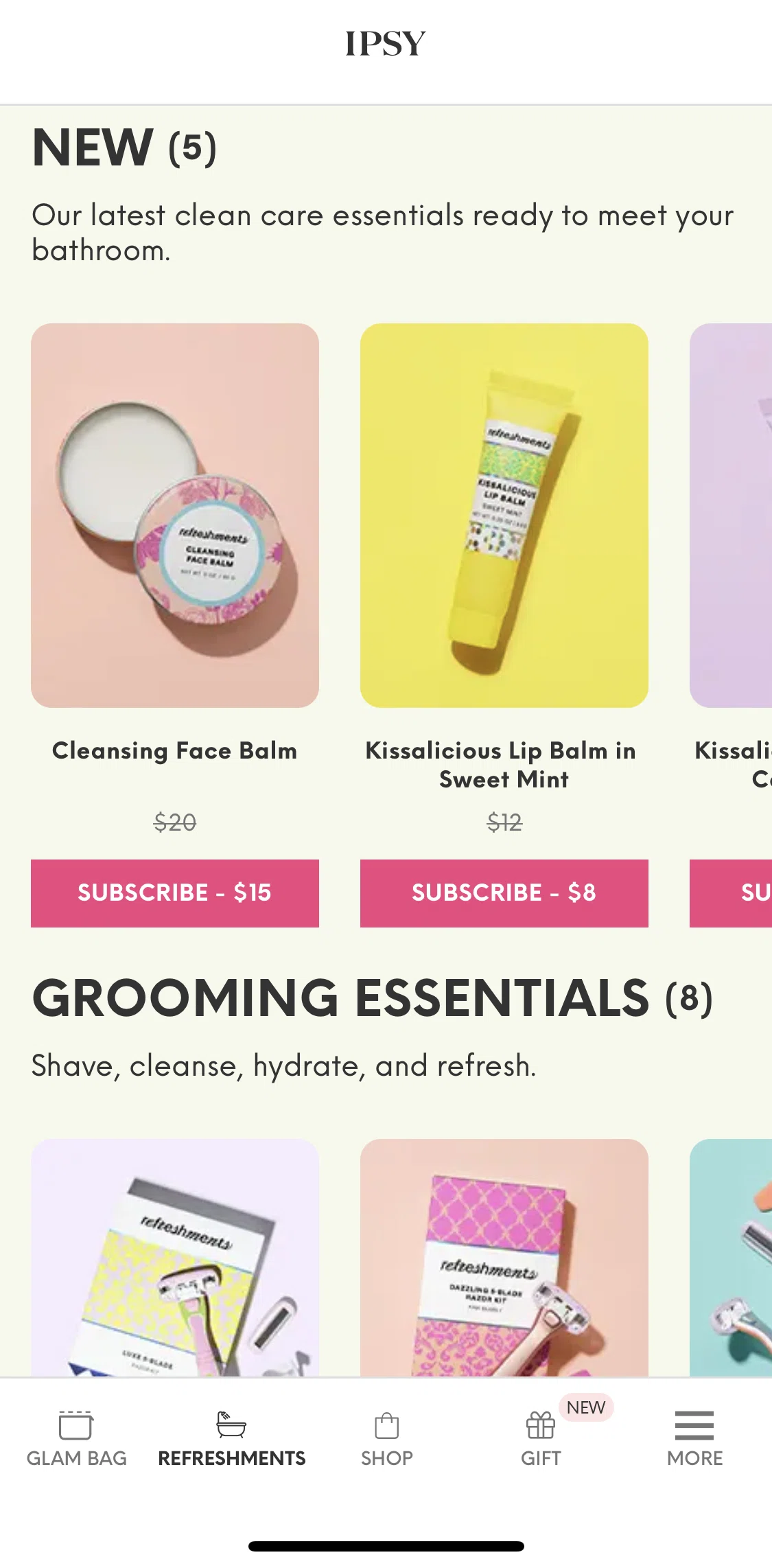 IPSY Screen screen in the Subscribing to a shipment product flow