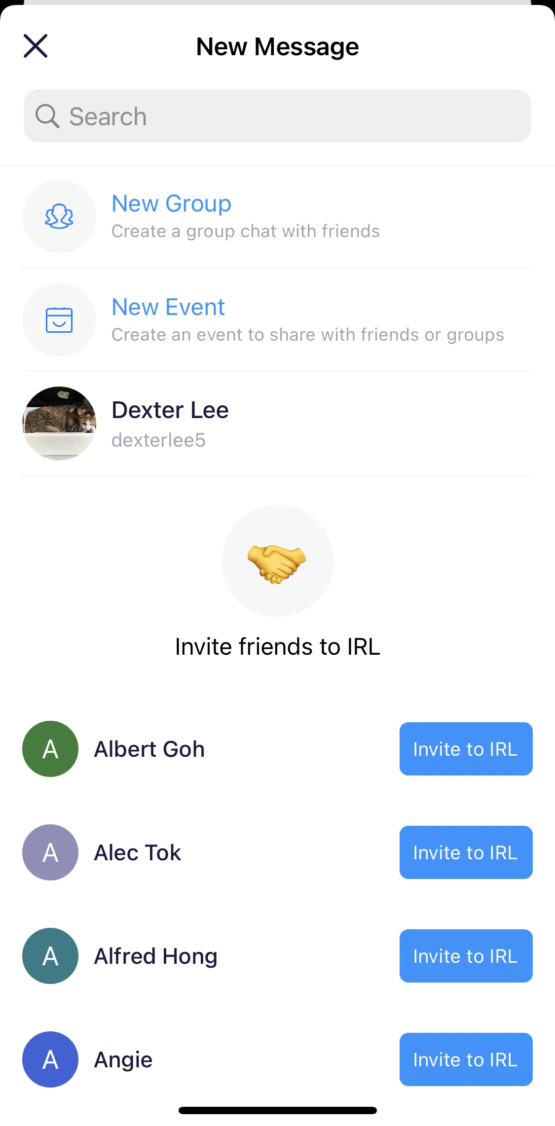 Irl Screen screen in the Contact chat thread flow