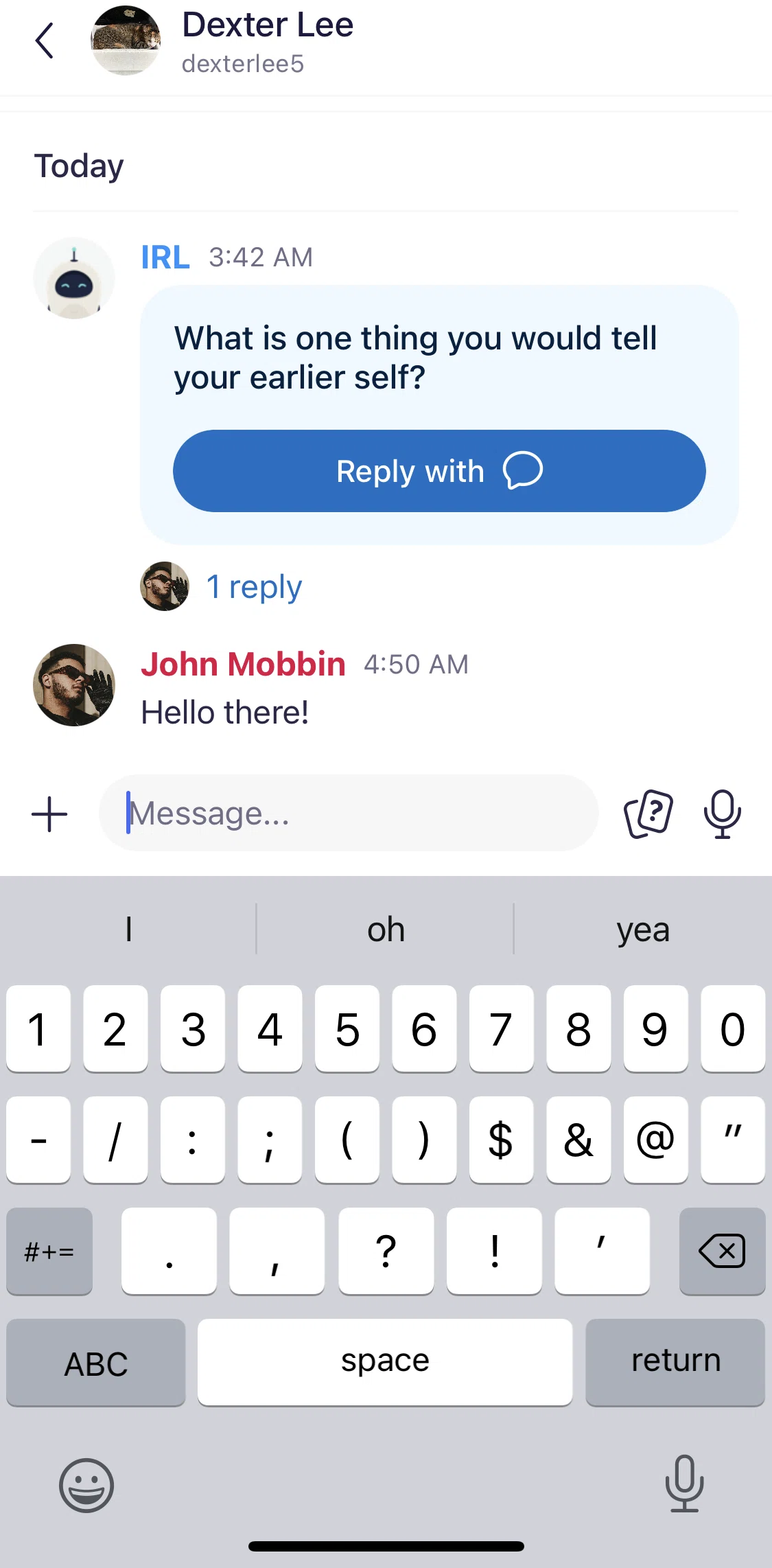 Irl Screen screen in the Creating a new conversation flow