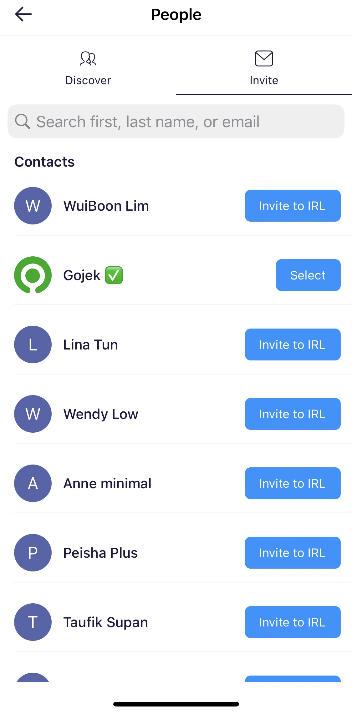 Irl Screen screen in the Inviting a friend flow