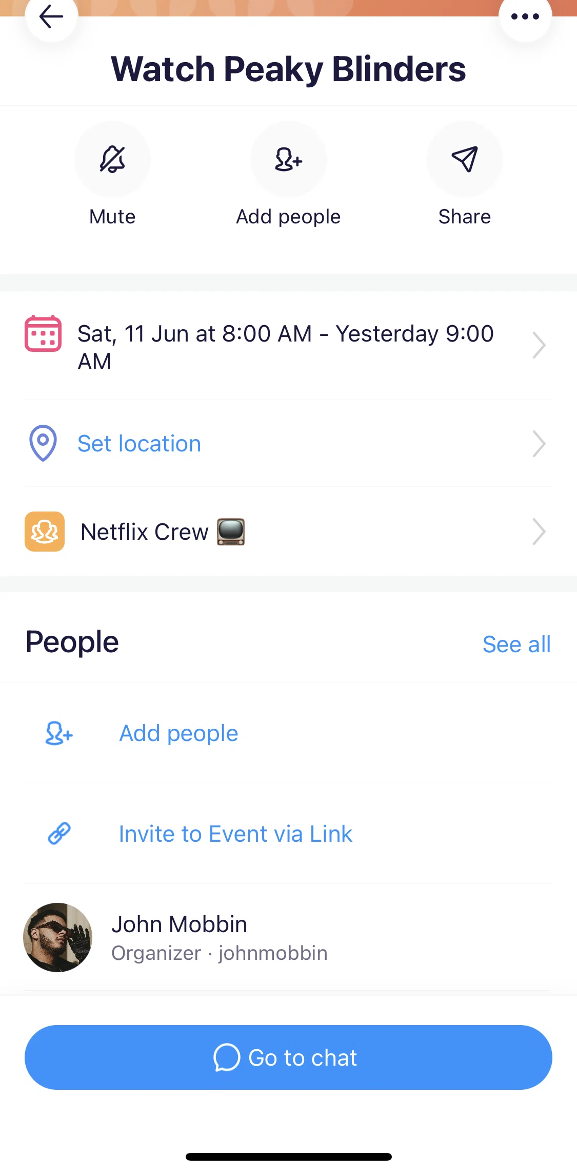 Irl Screen screen in the Inviting friends to event flow