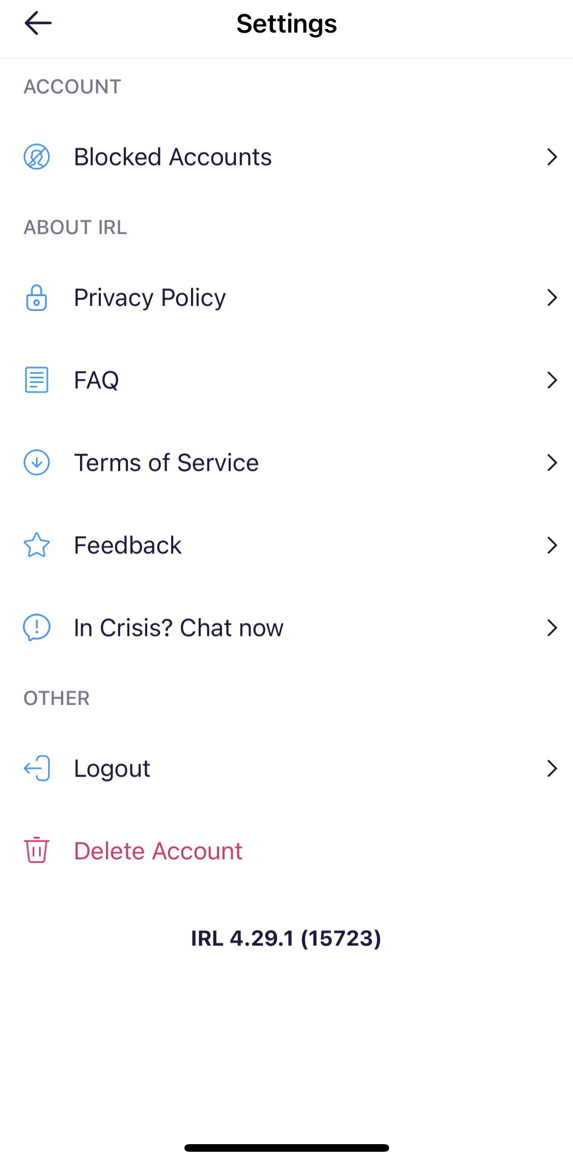 Irl Screen screen in the Logging out flow
