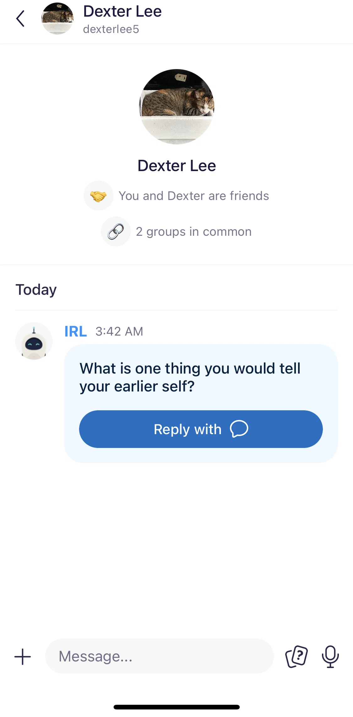 Irl Screen screen in the Replying to a conversation flow