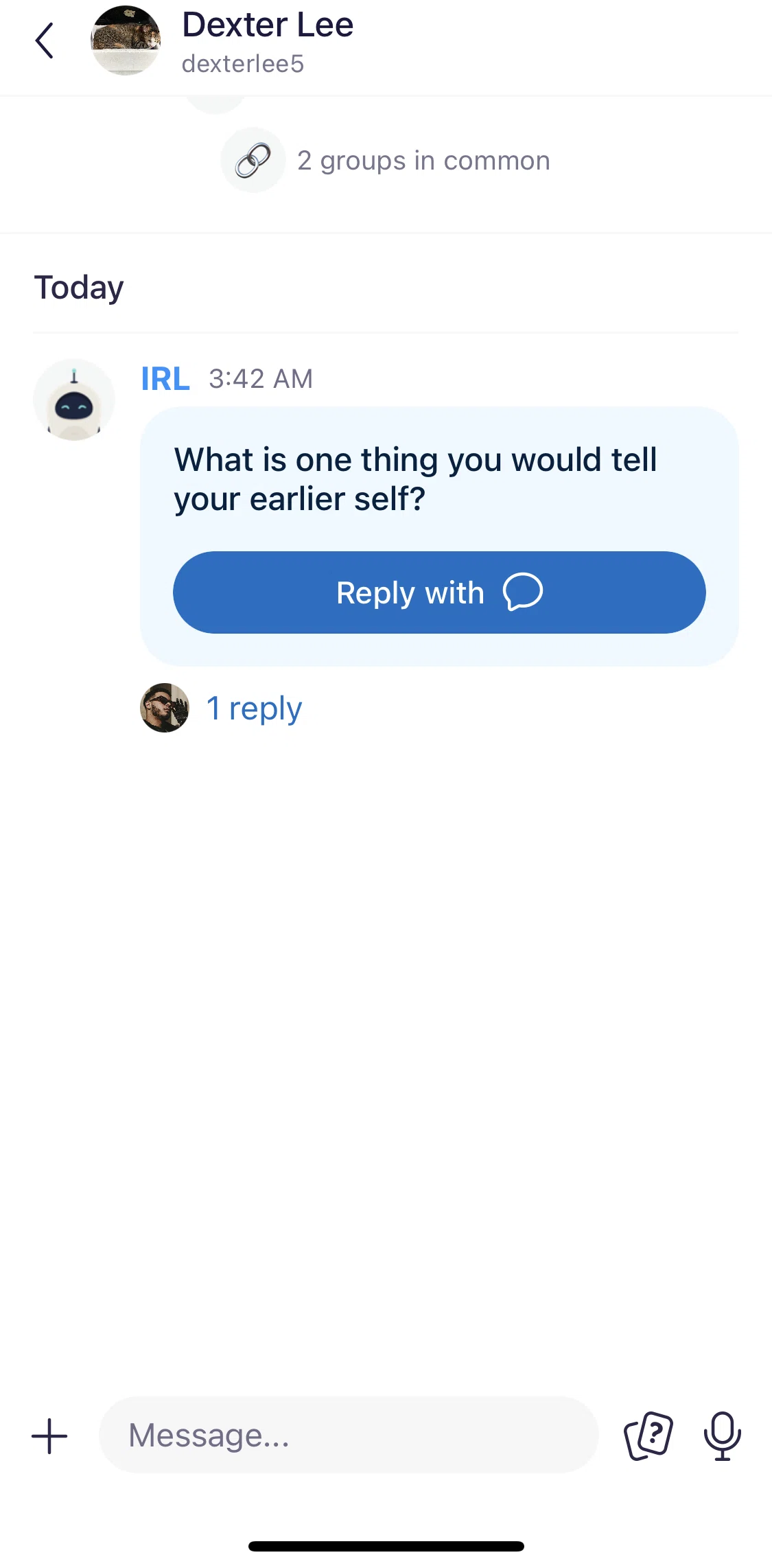 Irl Screen screen in the Sending friend a message flow