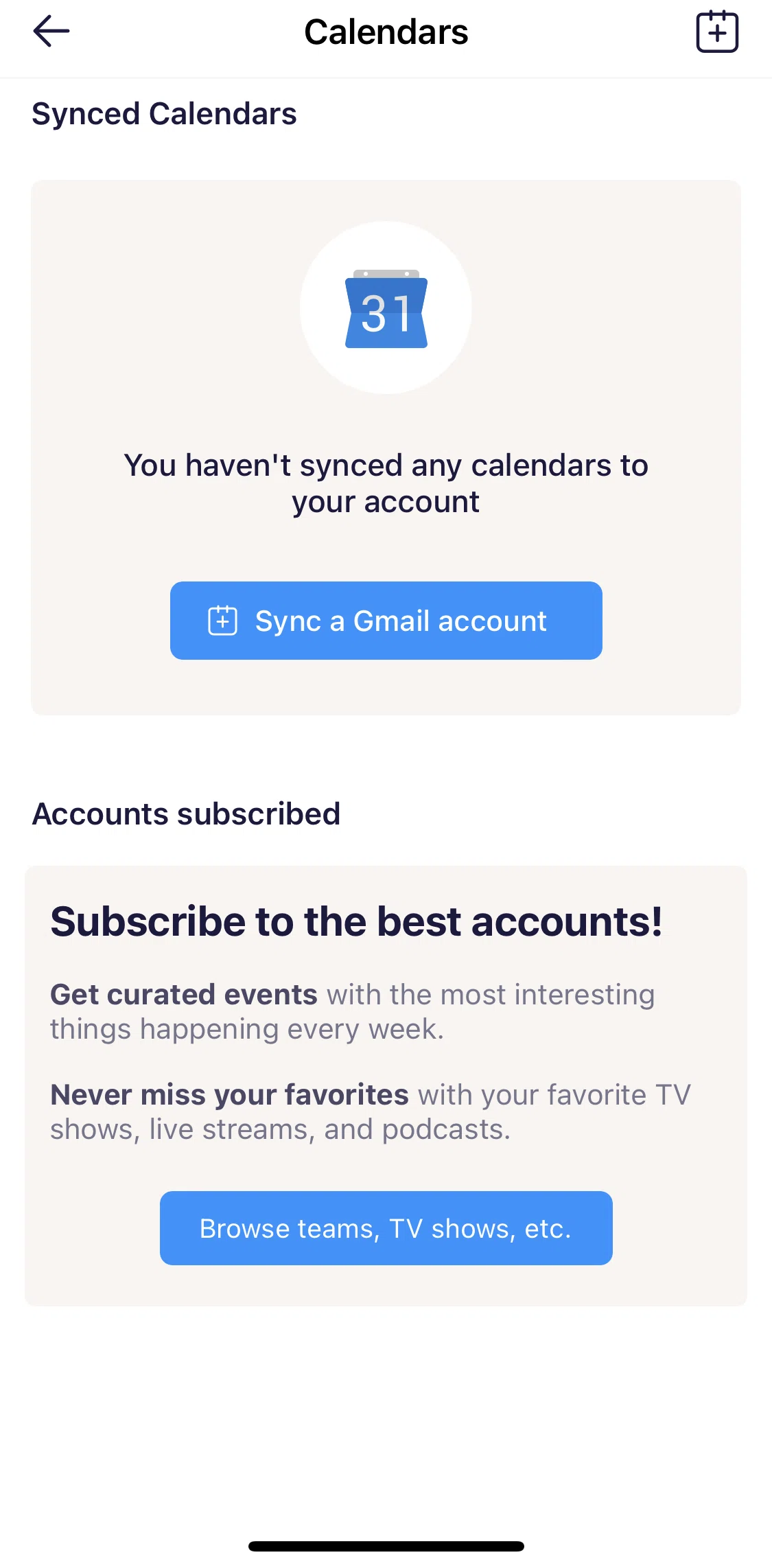 Irl Screen screen in the Syncing a calendar flow