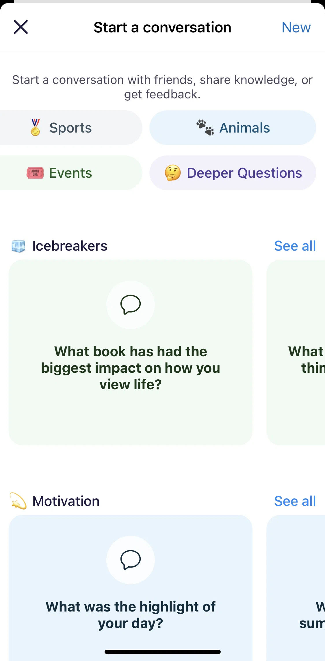 Irl Screen screen in the View conversation suggestions flow