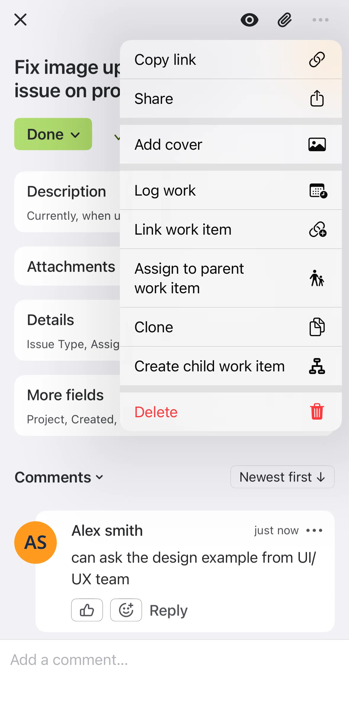Jira Cloud Screen screen in the Logging work flow