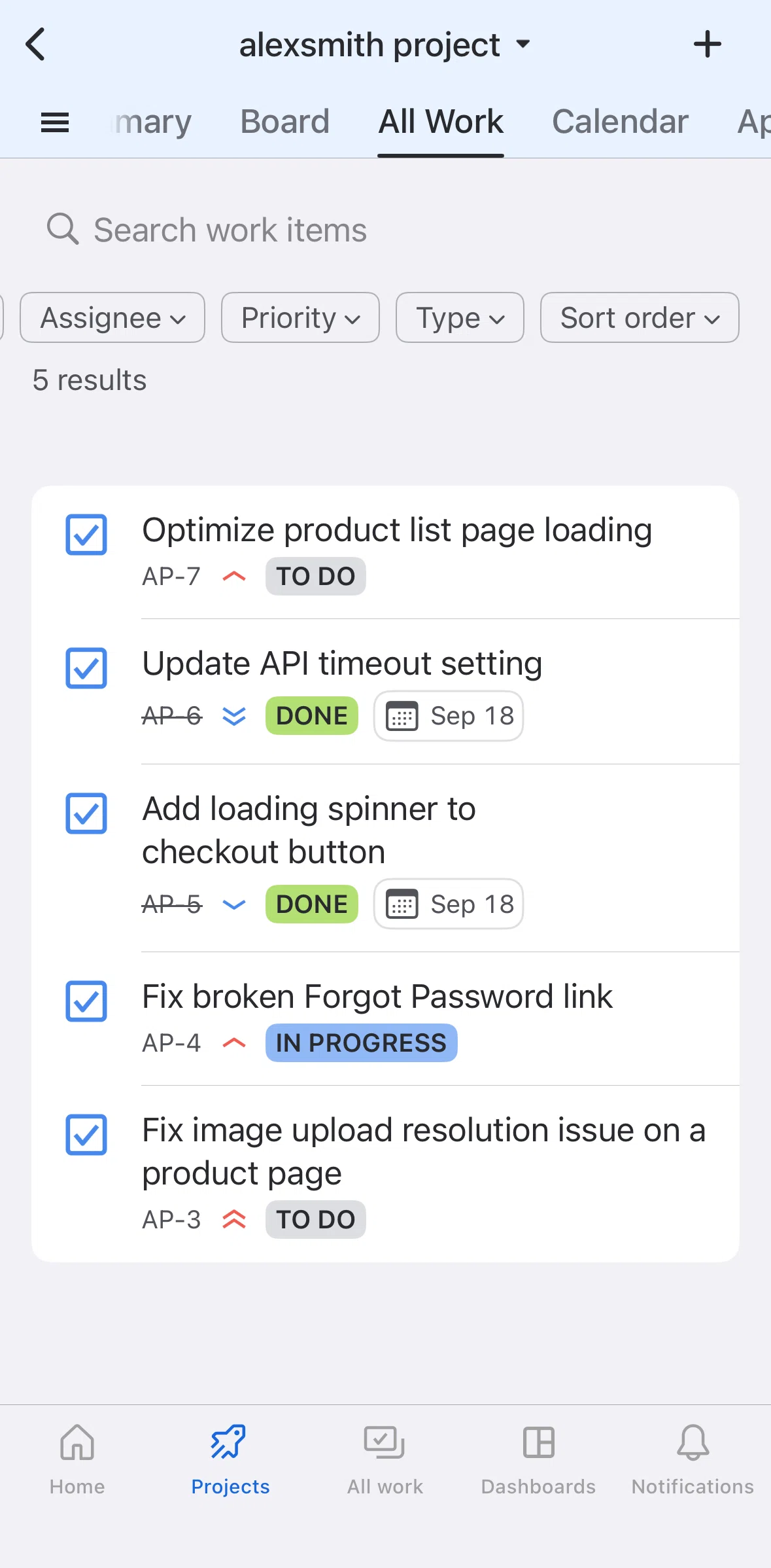 Jira Cloud Screen screen in the Sorting all work flow