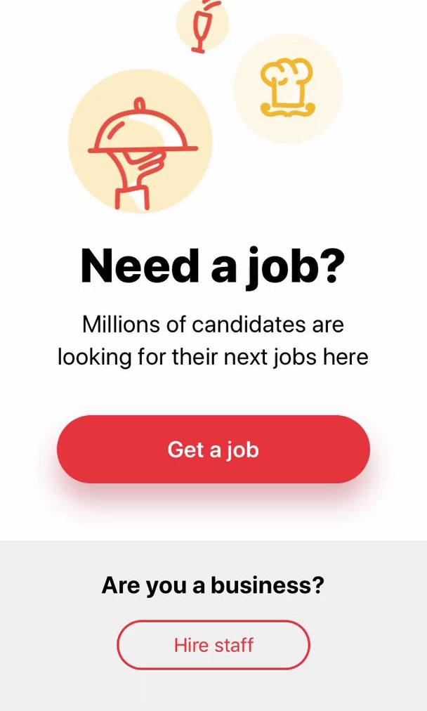 Job Today Get started screen in the Applying As A Company flow