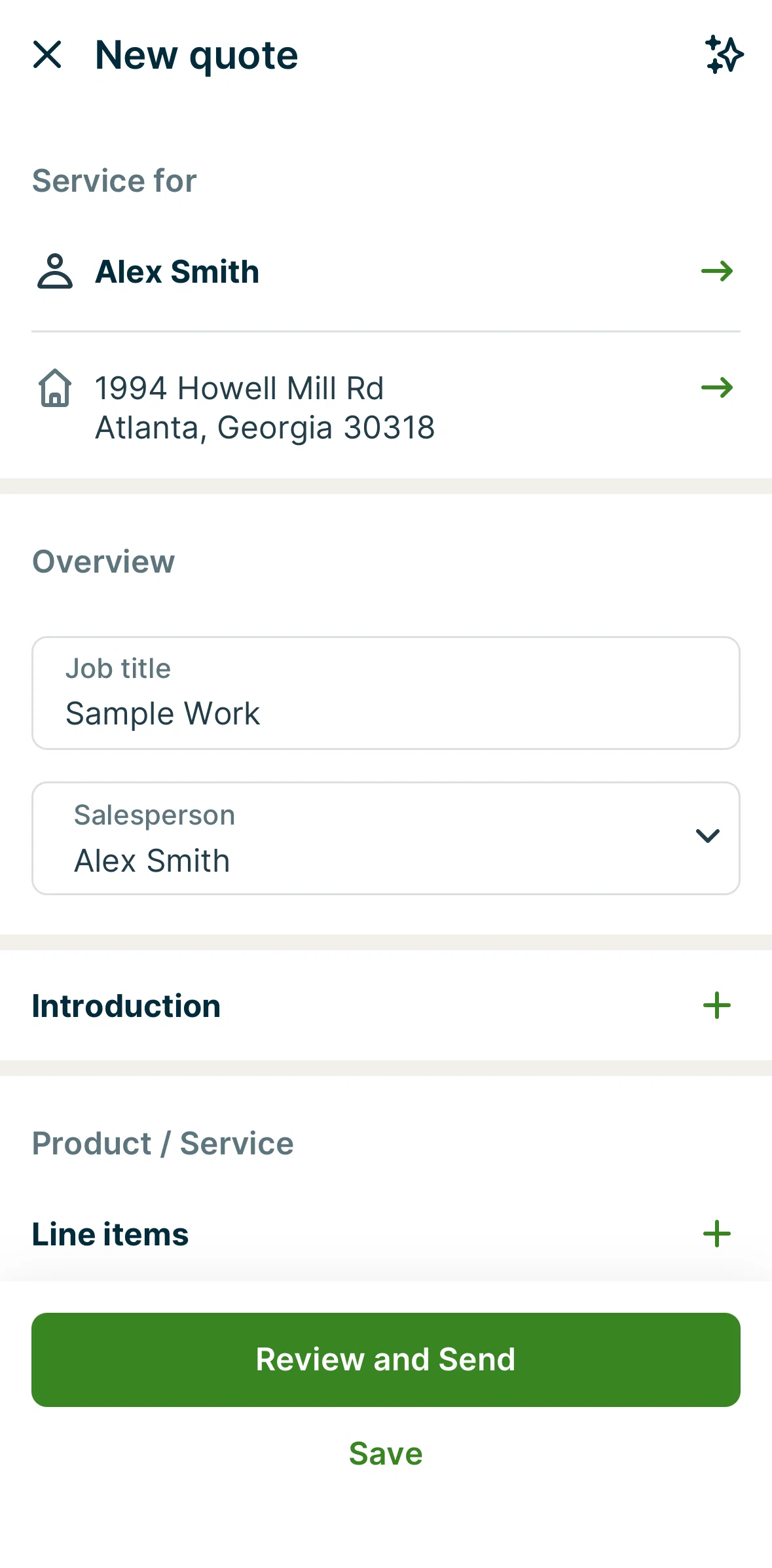 Jobber Screen screen in the Adding an introduction flow