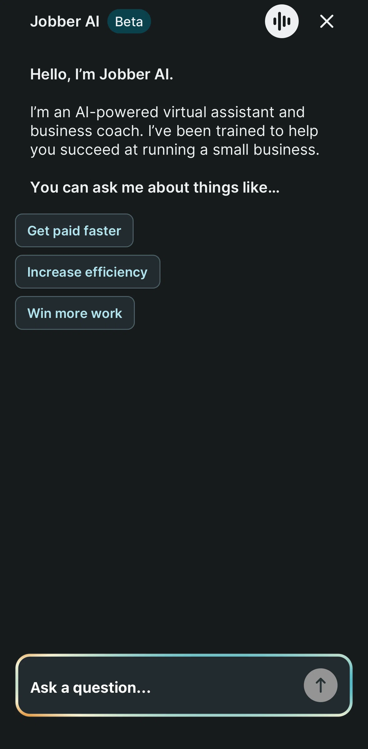 Jobber Screen screen in the Ask Jobber AI (voice note) flow