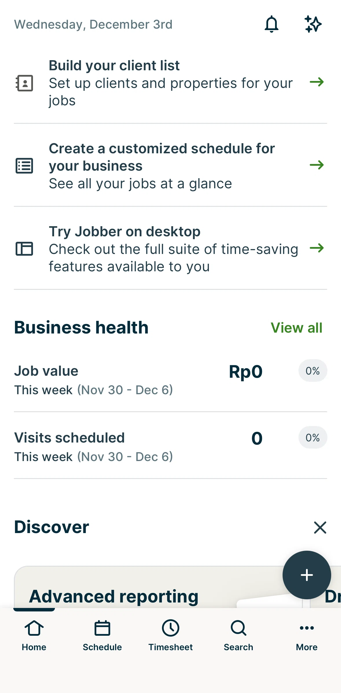 Jobber Screen screen in the Business health flow