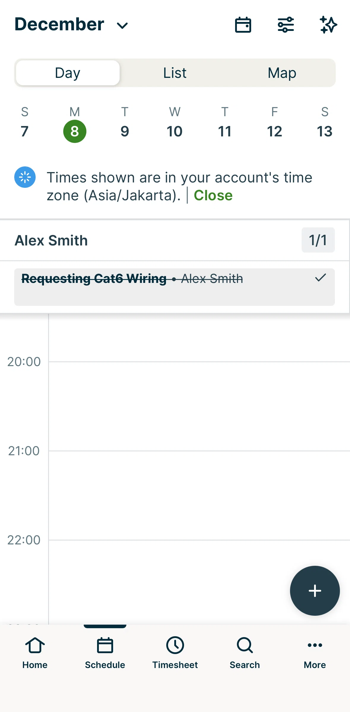 Jobber Screen screen in the Changing scheduling view flow