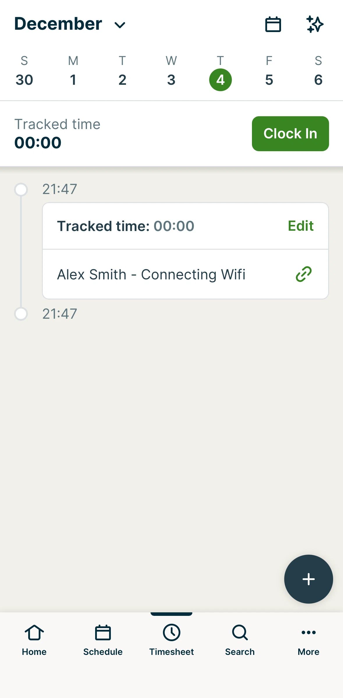 Jobber Screen screen in the Clocking in flow