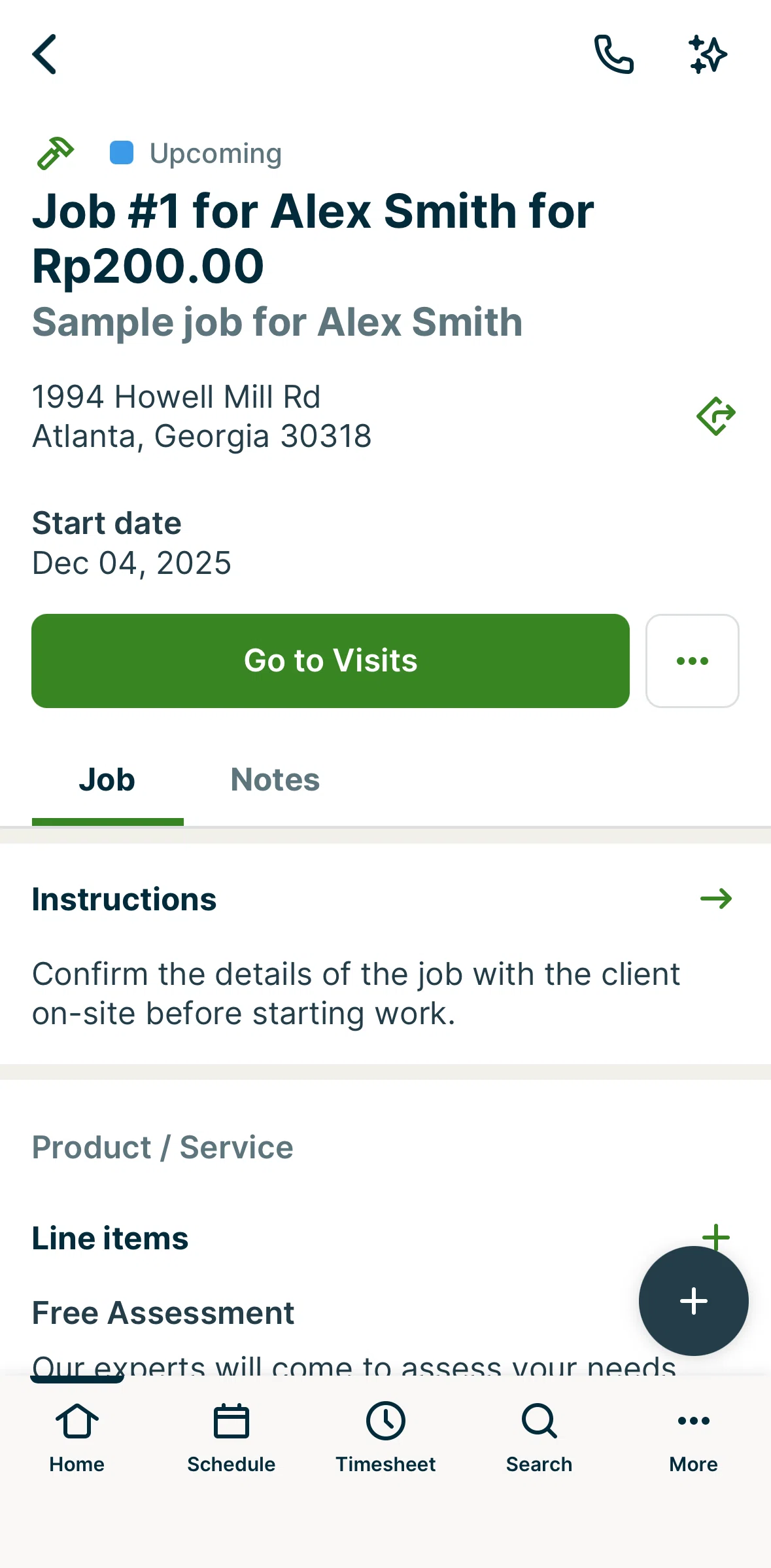 Jobber Screen screen in the Closing a job flow