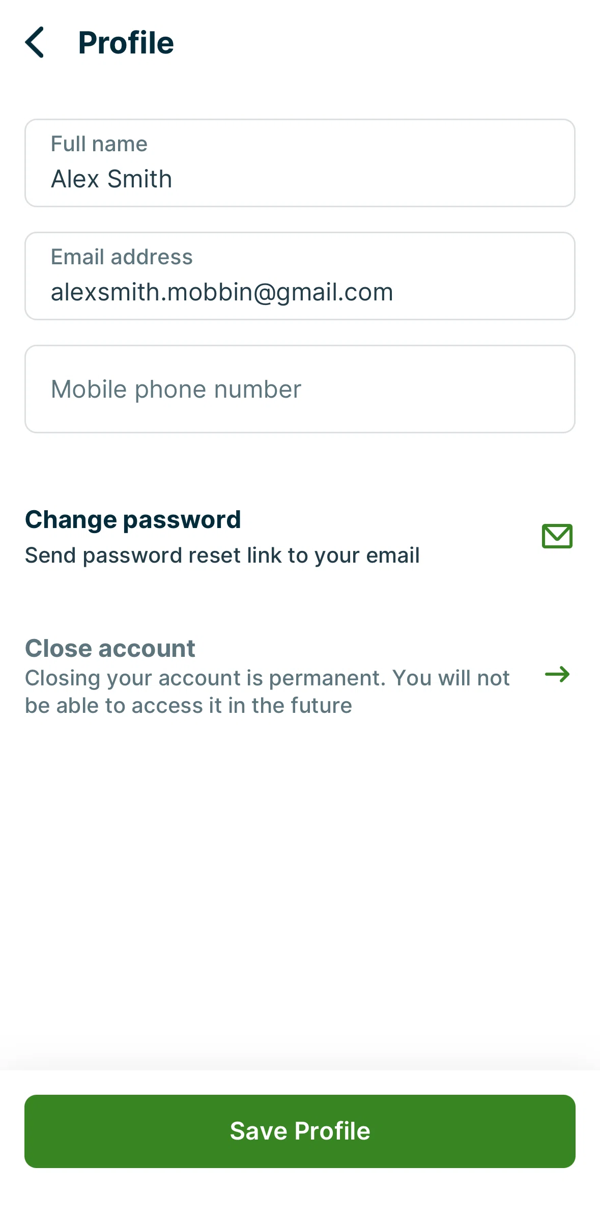 Jobber Screen screen in the Closing an account flow