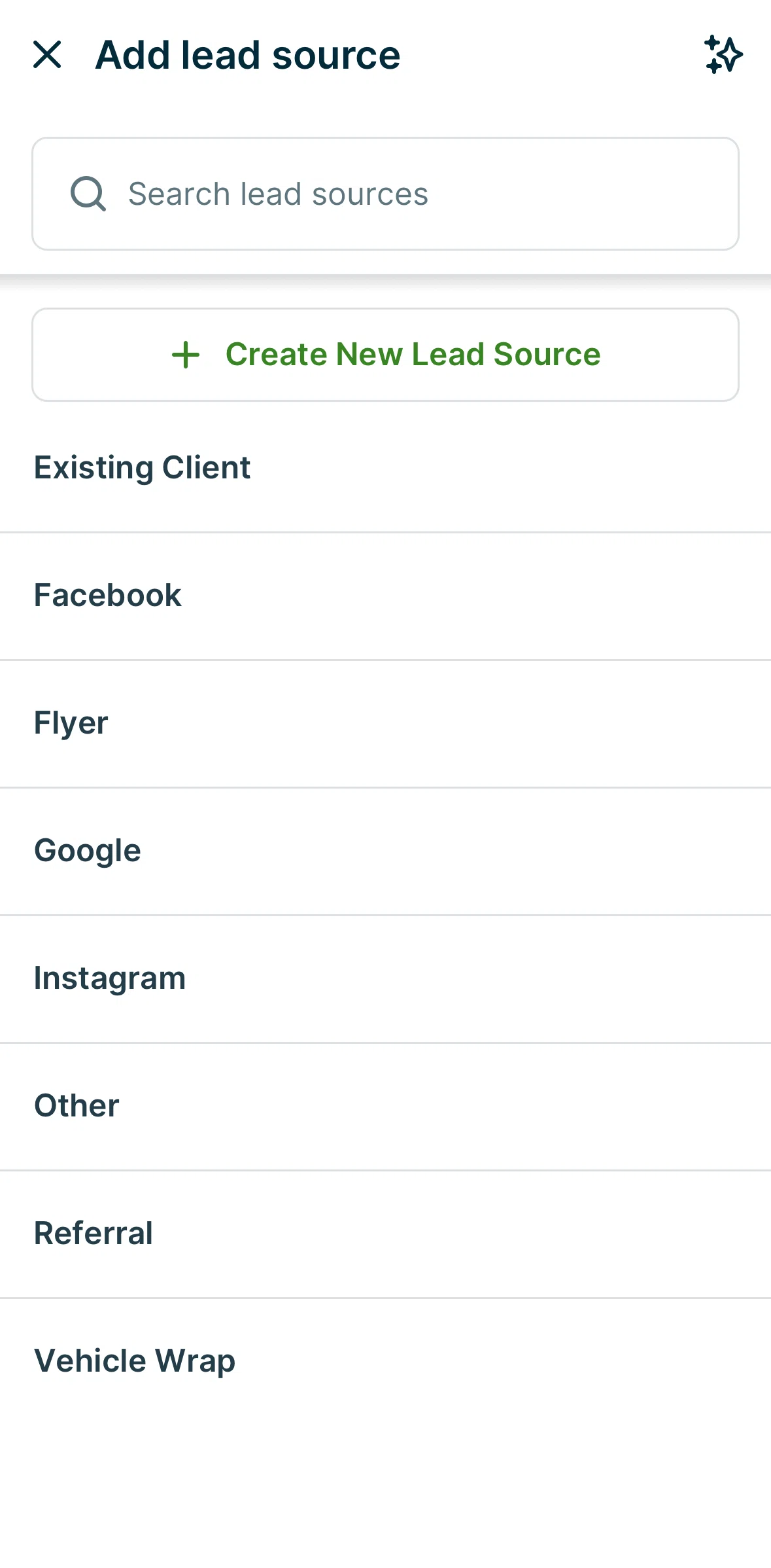 Jobber Screen screen in the Creating a new lead source flow