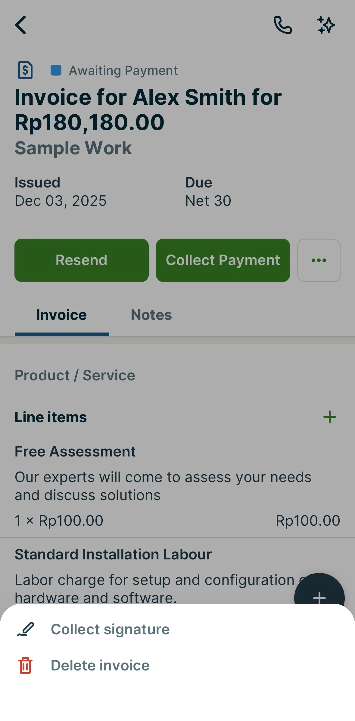 Jobber Screen screen in the Deleting an invoice flow