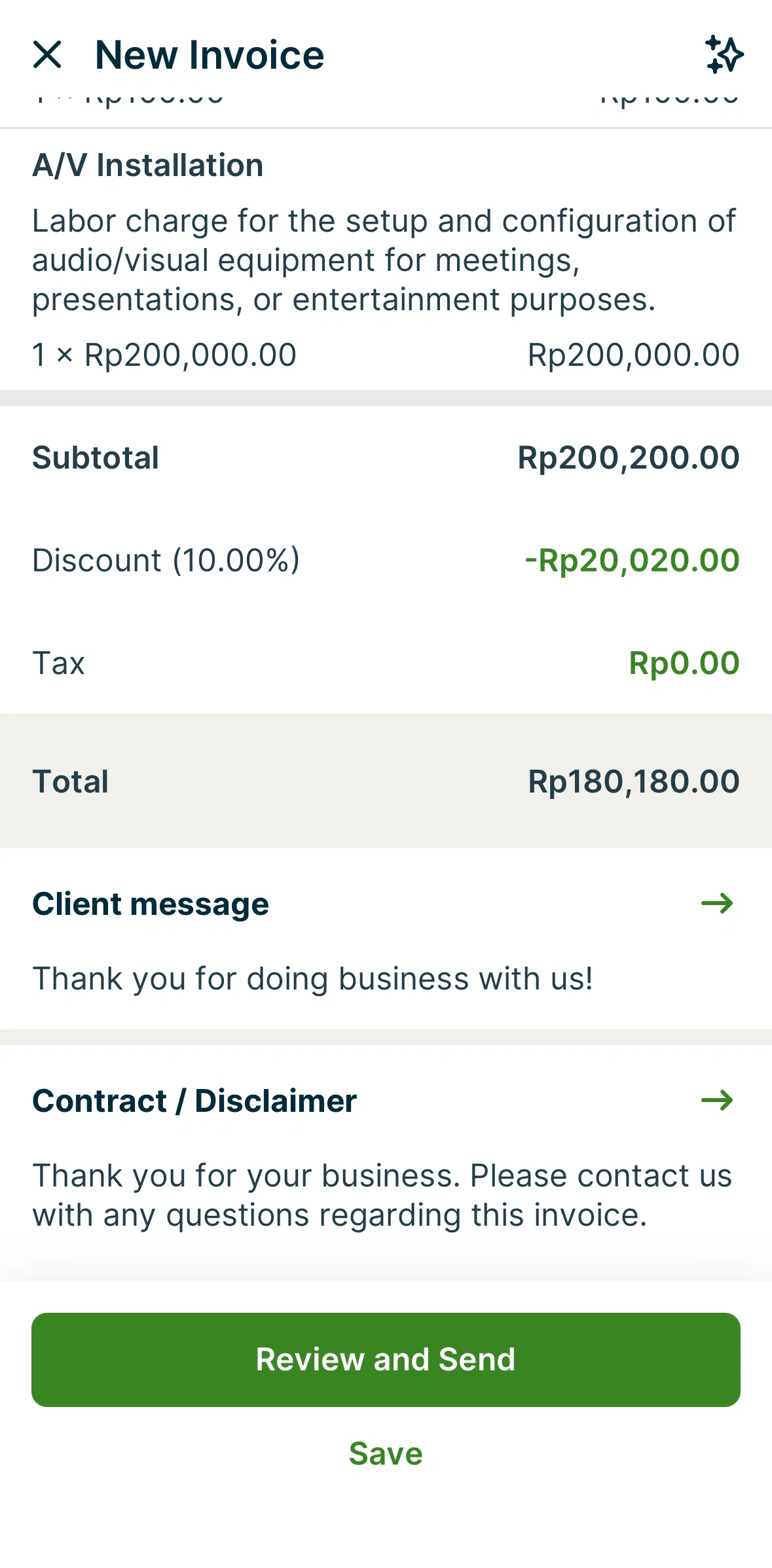 Jobber Screen screen in the Editing a client message flow