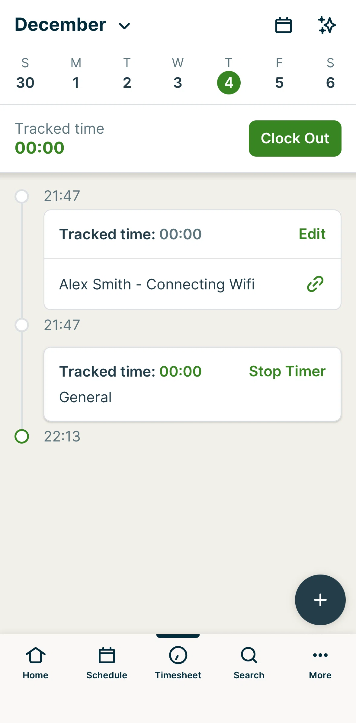 Jobber Screen screen in the Editing a time entry flow