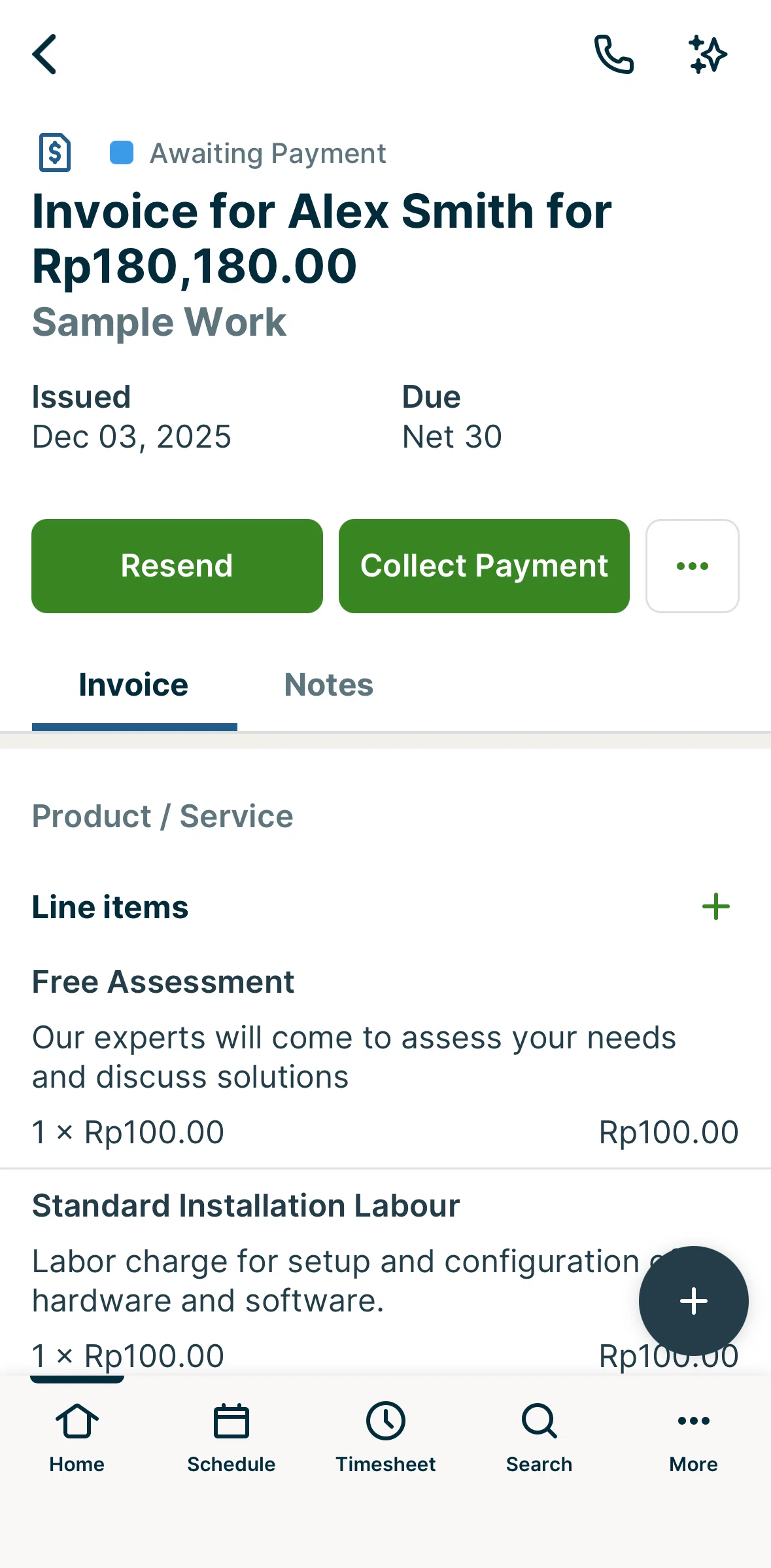 Jobber Screen screen in the Recording a payment flow