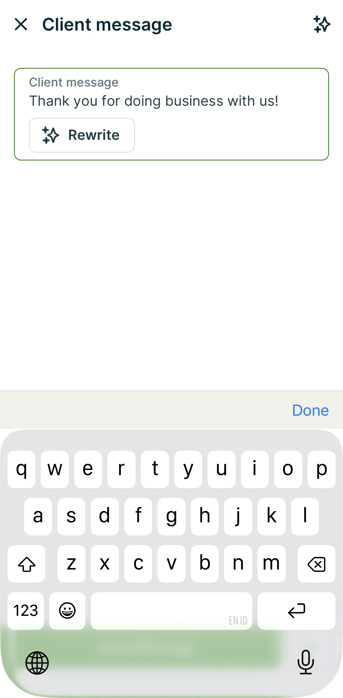Jobber Screen screen in the Rewriting a client message flow
