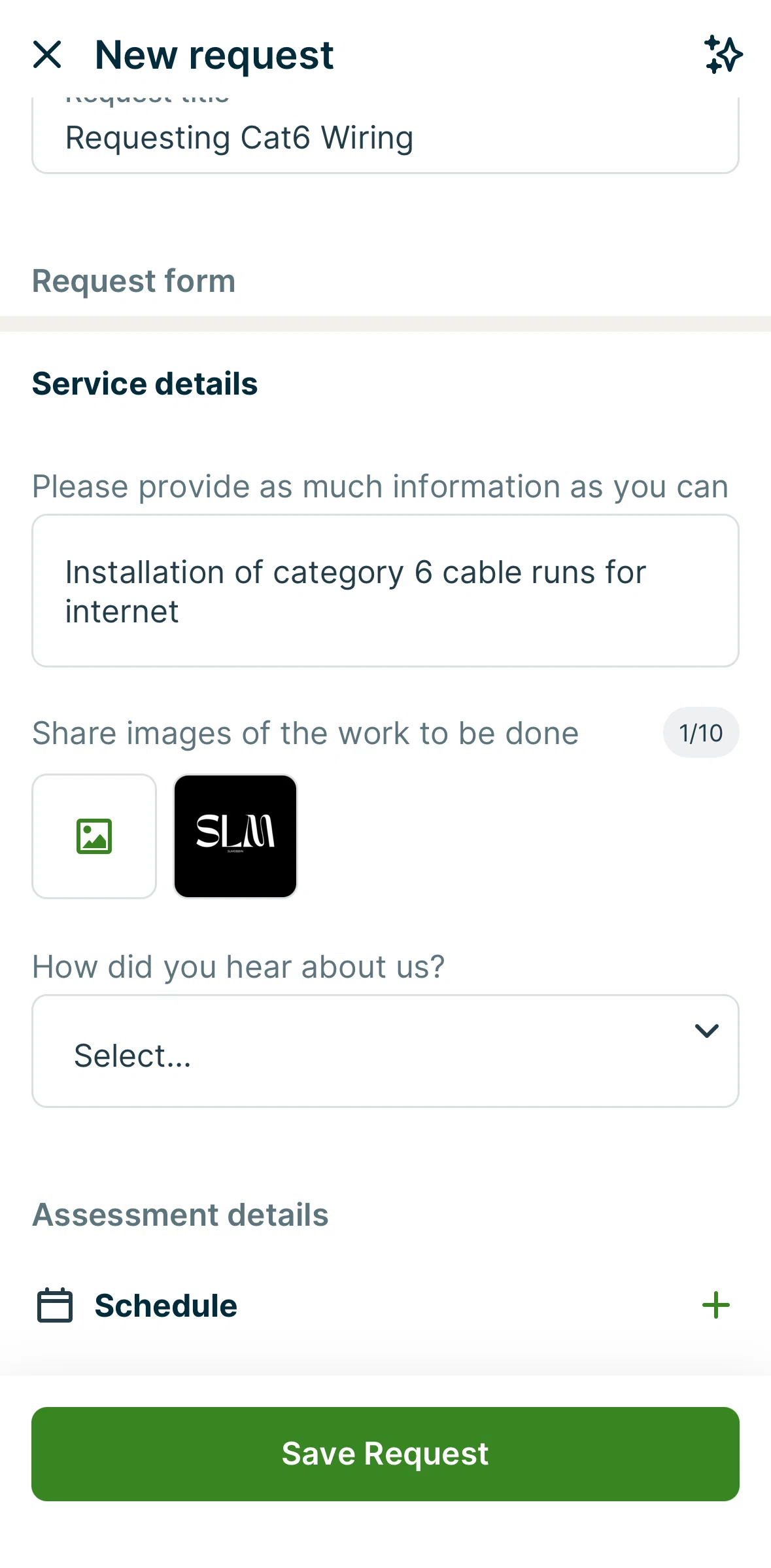 Jobber Screen screen in the Scheduling an assessment flow