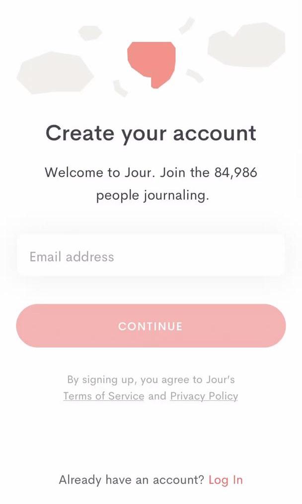 Jour Sign up screen in the Onboarding flow