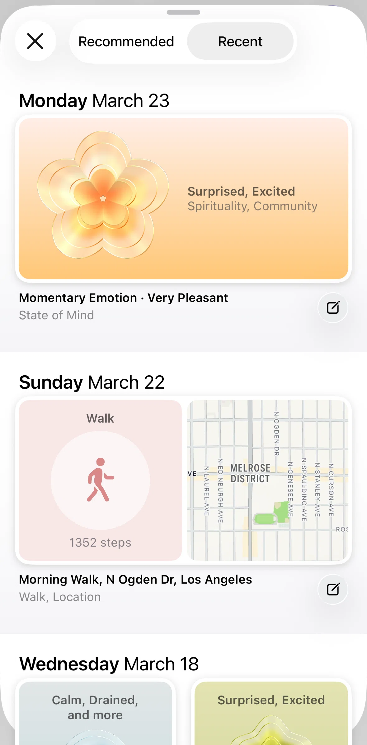 Journal Screen screen in the Adding an activity flow