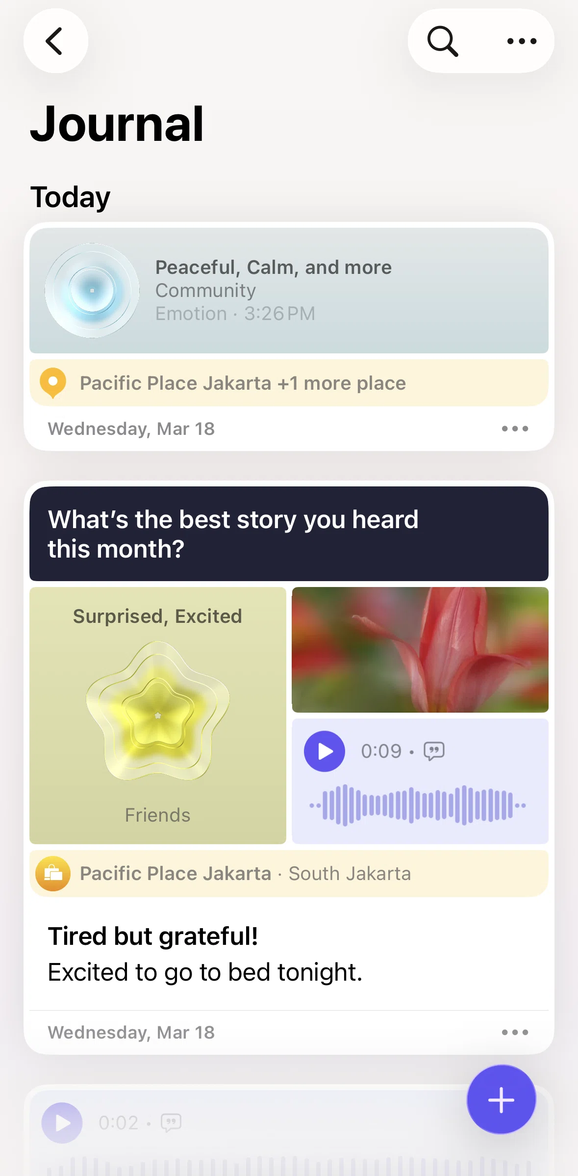 Journal Screen screen in the Bookmarking an entry flow