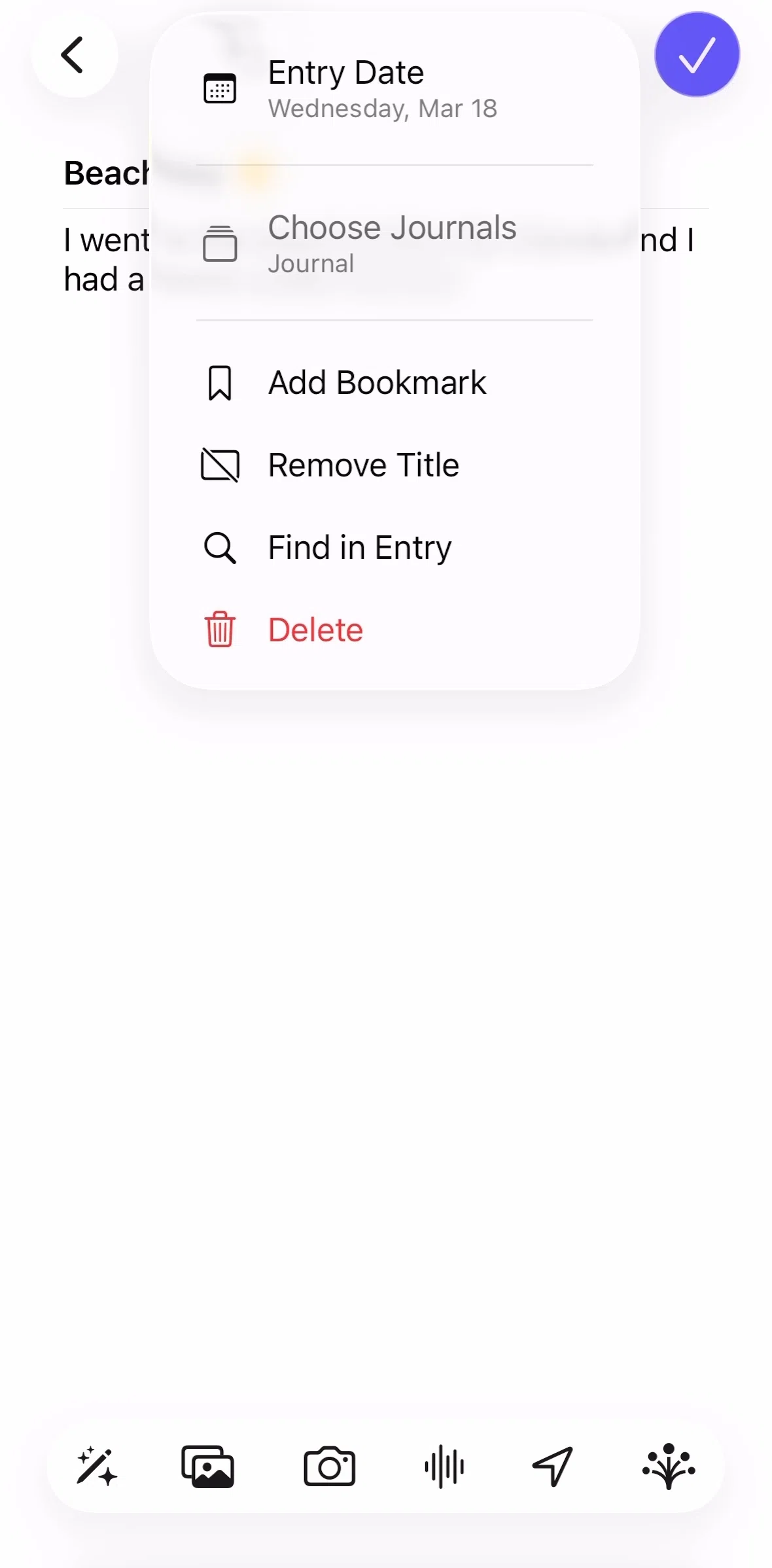 Journal Screen screen in the Removing title flow