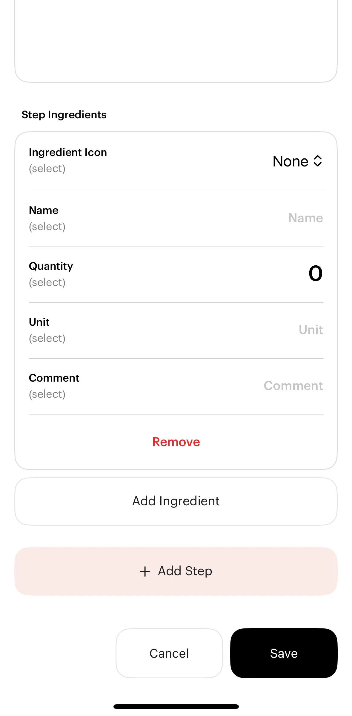 Julienne Screen screen in the Adding a cooking step flow