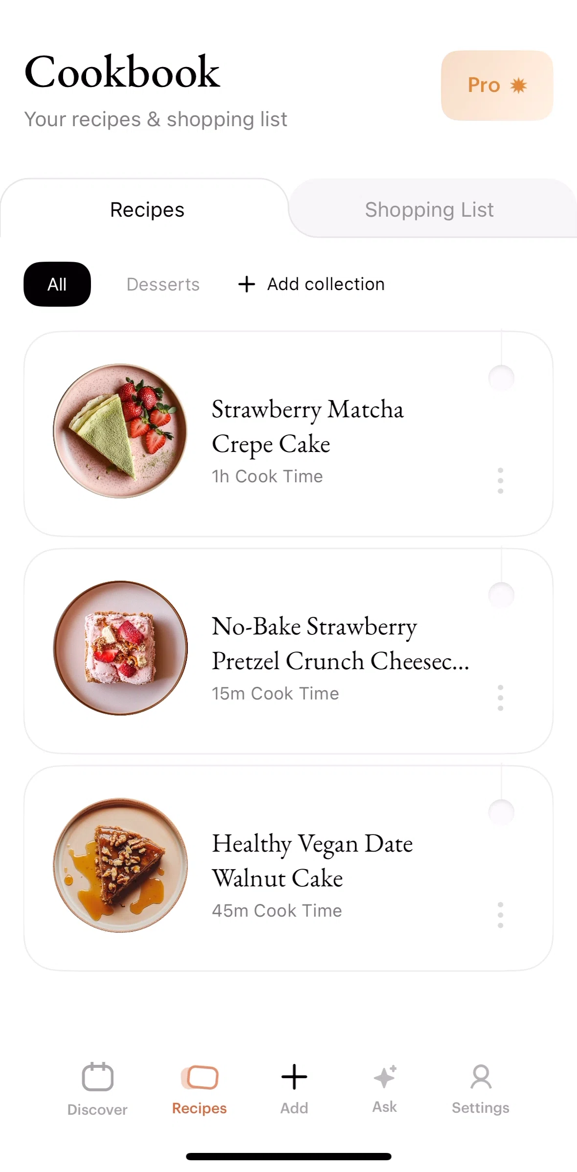 Julienne Screen screen in the Adding a recipe to collection flow